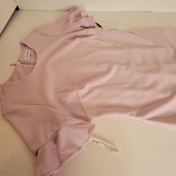 Calvin Klein Jewel Neck Flutter Sleeves Fitted Shift Dress Size 8 Dusty Pink NWT - Picture 8 of 13